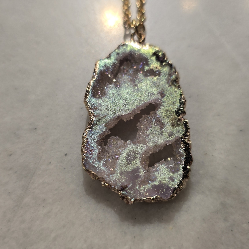 Iridescent Purple Druzy Geode Pendant Necklace